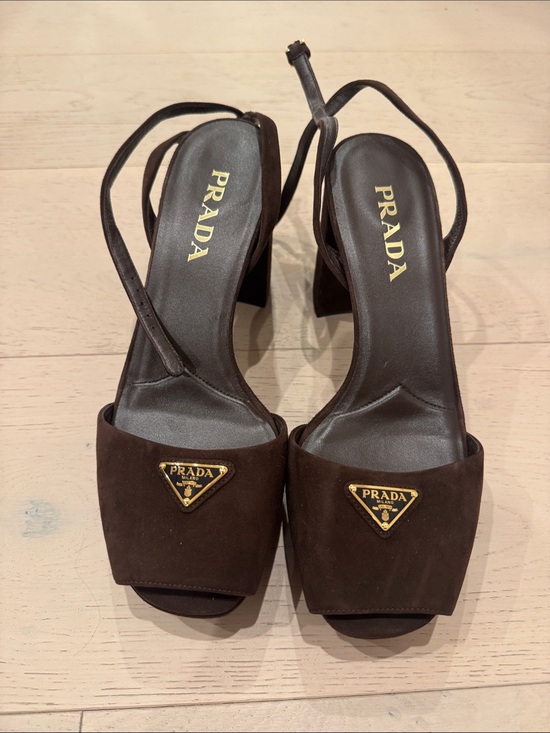 Prada Shoes - Prada Dark Brown Suede Slingback Block Heels